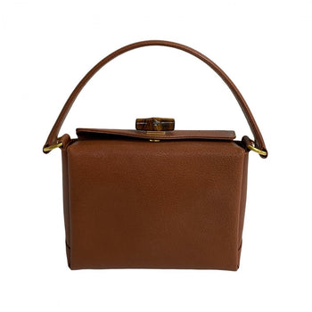 Gucci Handbag Leather Brown Turn Lock Bamboo Women
