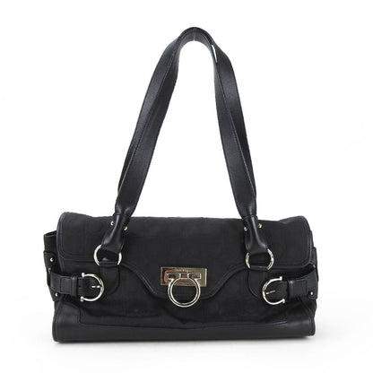 Salvatore Ferragamo Handbag Ex-21 4913 Canvas, Leather Black Gancini Women