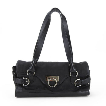 Salvatore Ferragamo Handbag Ex-21 4913 Canvas, Leather Black Gancini Women
