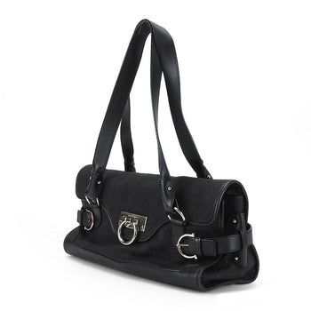 Salvatore Ferragamo Handbag Ex-21 4913 Canvas, Leather Black Gancini Women