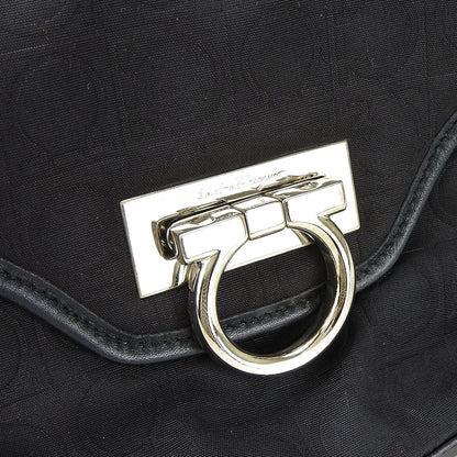 Salvatore Ferragamo Handbag Ex-21 4913 Canvas, Leather Black Gancini Women