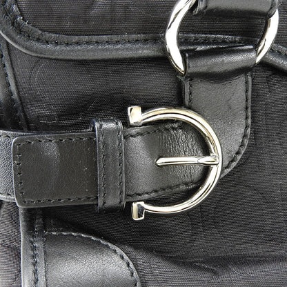 Salvatore Ferragamo Handbag Ex-21 4913 Canvas, Leather Black Gancini Women