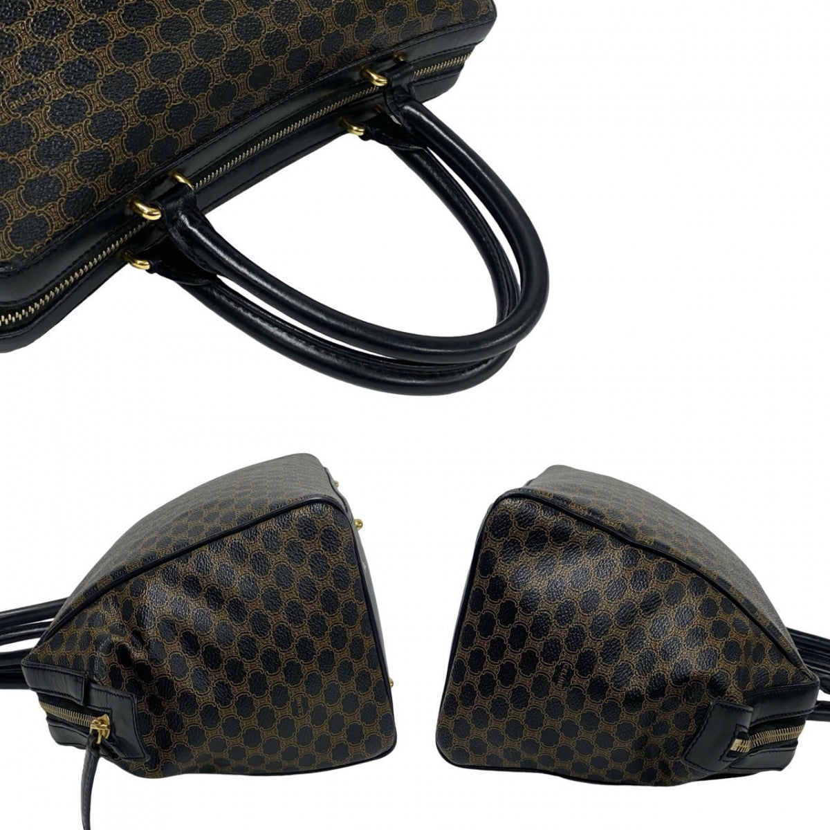 Celine Handbag Leather, Pvc Black Macadam Blason Triomphe Pattern Women