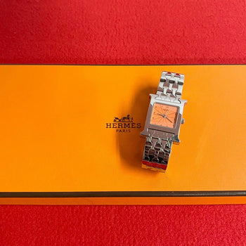 Hermes Watches Quartz Hh1.210 Stainless Steel Silver Quartz H Watch Orange Dial Women