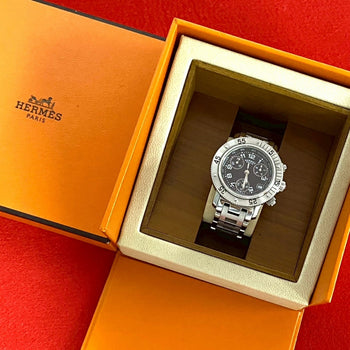 Hermes Watches Stainless Steel Silver Quartz Clipper Date Women