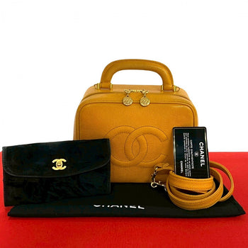 Chanel Shoulder Bag Matt Caviar Skin Yellow Coco Mark Women