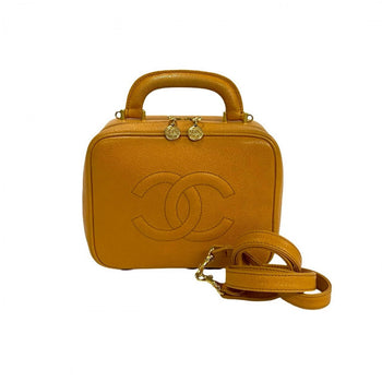 Chanel Shoulder Bag Matt Caviar Skin Yellow Coco Mark Women