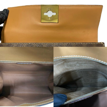Celine Shoulder Bag Leather, Pvc Brown Macadam Blason Pattern Logo Ring Metal Women