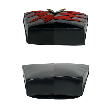 Celine Shoulder Bag Calfskin, Leather Black Arc De Triomphe Motif Houndstooth Mens