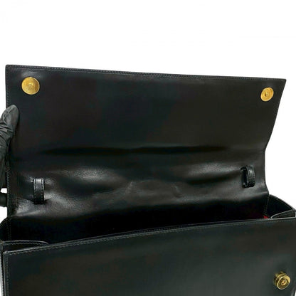 Celine Shoulder Bag Calfskin, Leather Black Arc De Triomphe Motif Houndstooth Mens