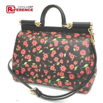 Dolce&Gabbana Shoulder Bag Leather Black X Red X Green Flower Flower Pattern Sicily Women