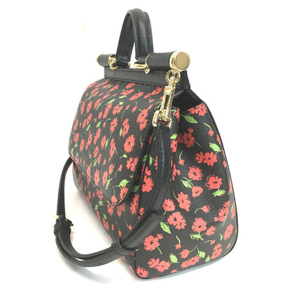 Dolce&Gabbana Shoulder Bag Leather Black X Red X Green Flower Flower Pattern Sicily Women