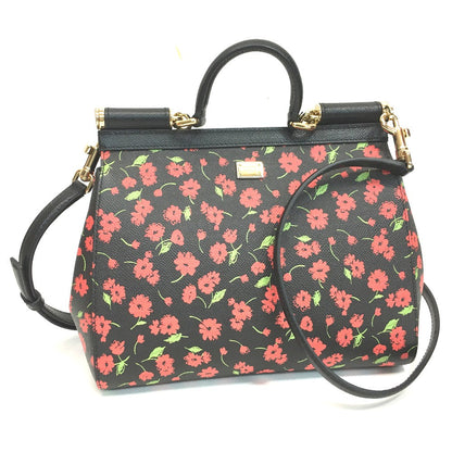 Dolce&Gabbana Shoulder Bag Leather Black X Red X Green Flower Flower Pattern Sicily Women