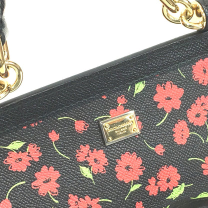 Dolce&Gabbana Shoulder Bag Leather Black X Red X Green Flower Flower Pattern Sicily Women