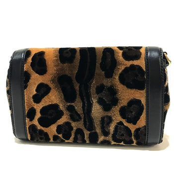Dolce&Gabbana Shoulder Bag Velvet / Leather Black X Brown Leopard Print Leopard Flower Rock Metal