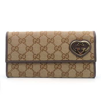 Gucci Long Wallet Purse 245723 Gg Canvas, Leather Brown Women