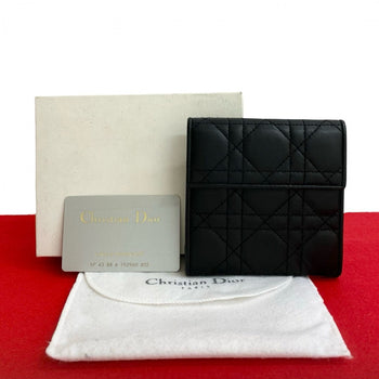 Dior Tri-Fold Wallet Leather Black Cannage Stitch Women