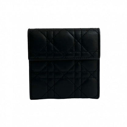 Dior Tri-Fold Wallet Leather Black Cannage Stitch Women