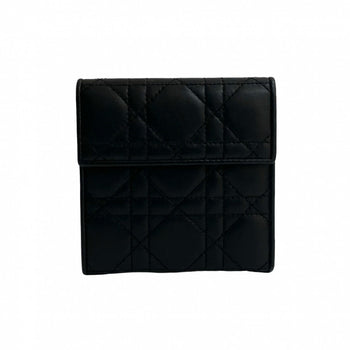 Dior Tri-Fold Wallet Leather Black Cannage Stitch Women