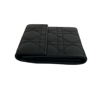 Dior Tri-Fold Wallet Leather Black Cannage Stitch Women