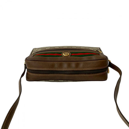 Gucci Shoulder Bag Leather, Pvc Brown Gg Logo Metal Sherry Line Women