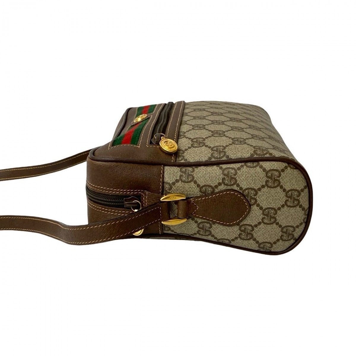 Gucci Shoulder Bag Leather, Pvc Brown Gg Logo Metal Sherry Line Women