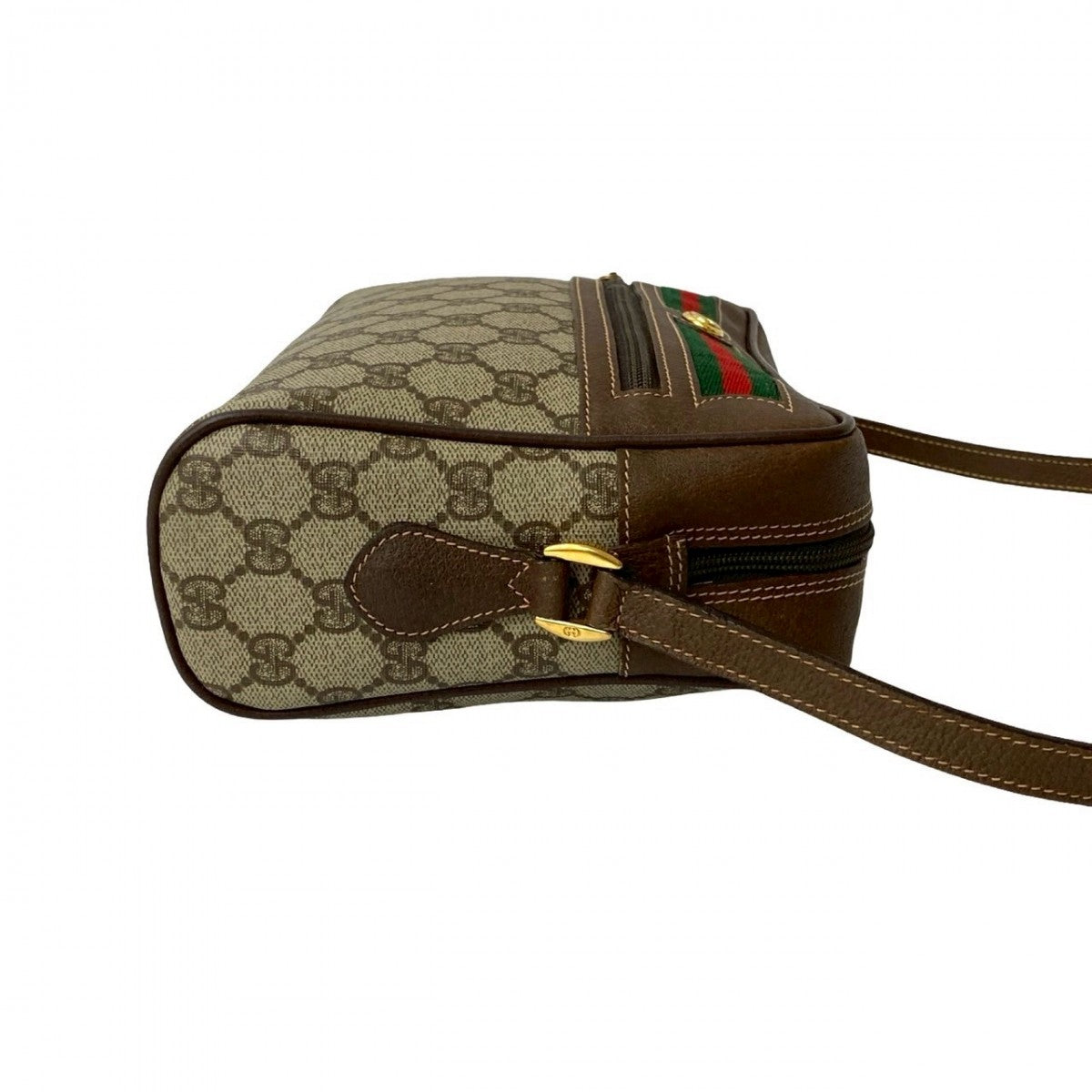 Gucci Shoulder Bag Leather, Pvc Brown Gg Logo Metal Sherry Line Women
