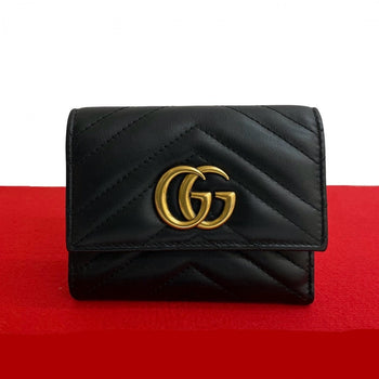 Gucci Tri-Fold Wallet Leather Black Gg Marmont Women