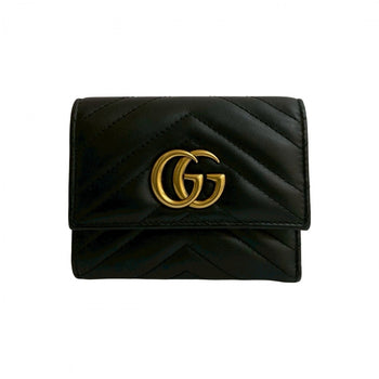 Gucci Tri-Fold Wallet Leather Black Gg Marmont Women