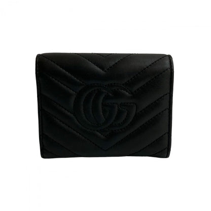 Gucci Tri-Fold Wallet Leather Black Gg Marmont Women