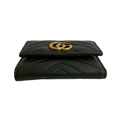 Gucci Tri-Fold Wallet Leather Black Gg Marmont Women