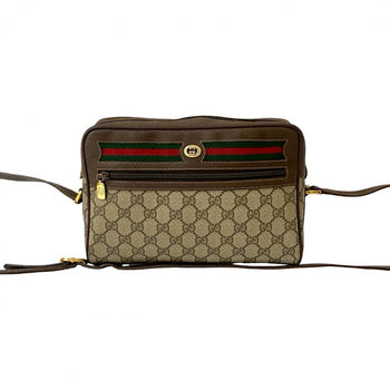 Gucci Shoulder Bag Leather, Pvc Brown Gg Logo Metal Sherry Line Women