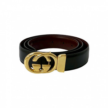 Gucci Belt Leather Black Interlocking G 9030