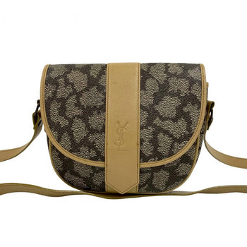Yves Saint Laurent Shoulder Bag Leather, Pvc Brown Ysl Logo Women