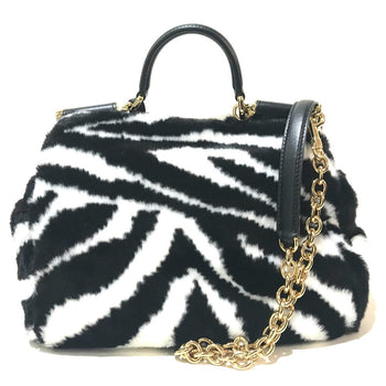 Dolce&Gabbana Shoulder Bag Faux Fur, Leather Black X White Zebra Sicily Women