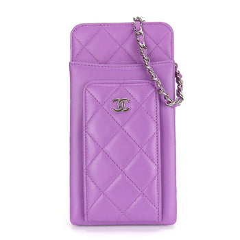 Chanel Shoulder Bag Lambskin Purple Matrasse Women