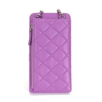Chanel Shoulder Bag Lambskin Purple Matrasse Women