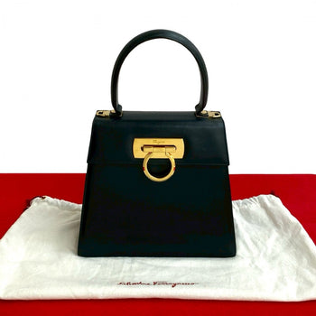 Salvatore Ferragamo Handbag Leather Navy Gancini Metal Women