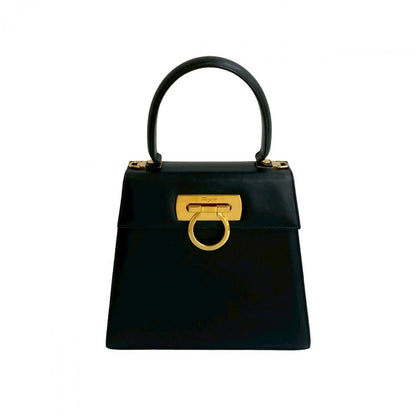 Salvatore Ferragamo Handbag Leather Navy Gancini Metal Women