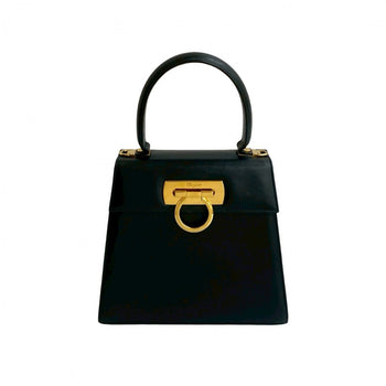 Salvatore Ferragamo Handbag Leather Navy Gancini Metal Women