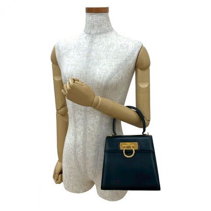 Salvatore Ferragamo Handbag Leather Navy Gancini Metal Women