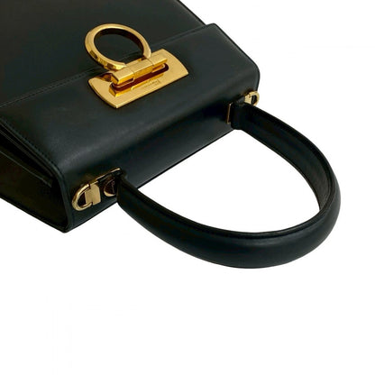 Salvatore Ferragamo Handbag Leather Navy Gancini Metal Women