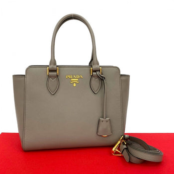 Prada Shoulder Bag Leather Gray