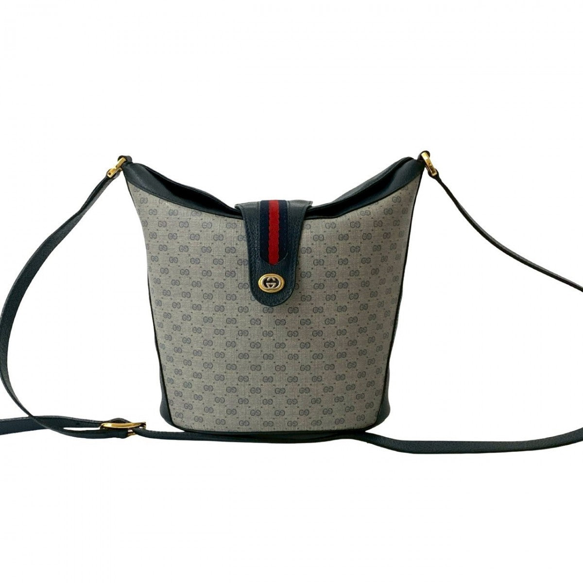 Gucci Shoulder Bag Leather Navy Sherry Line