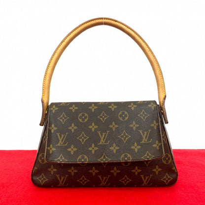 Louis Vuitton Shoulder Bag M51147 Leather Brown Monogram Mini Looping
