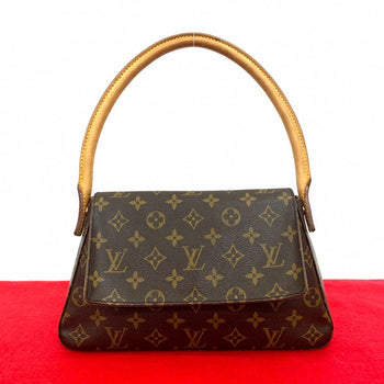 Louis Vuitton Shoulder Bag M51147 Leather Brown Monogram Mini Looping