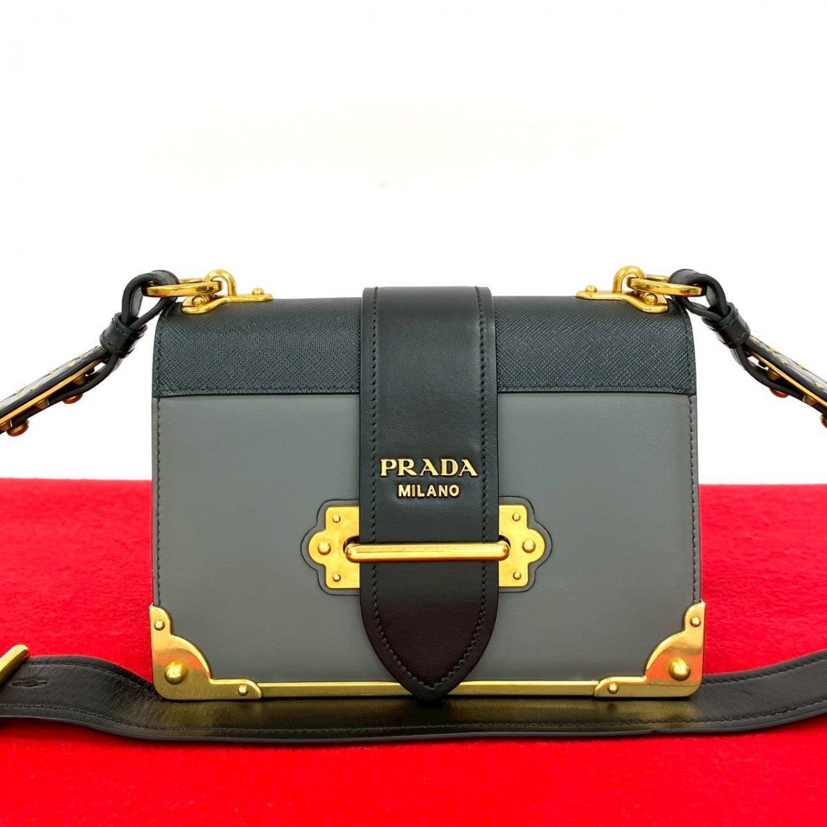 Prada Shoulder Bag Leather Gray Kaye