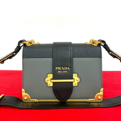 Prada Shoulder Bag Leather Gray Kaye