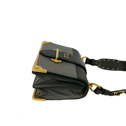 Prada Shoulder Bag Leather Gray Kaye