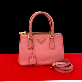 Prada Shoulder Bag Leather Pink Galleria Mini